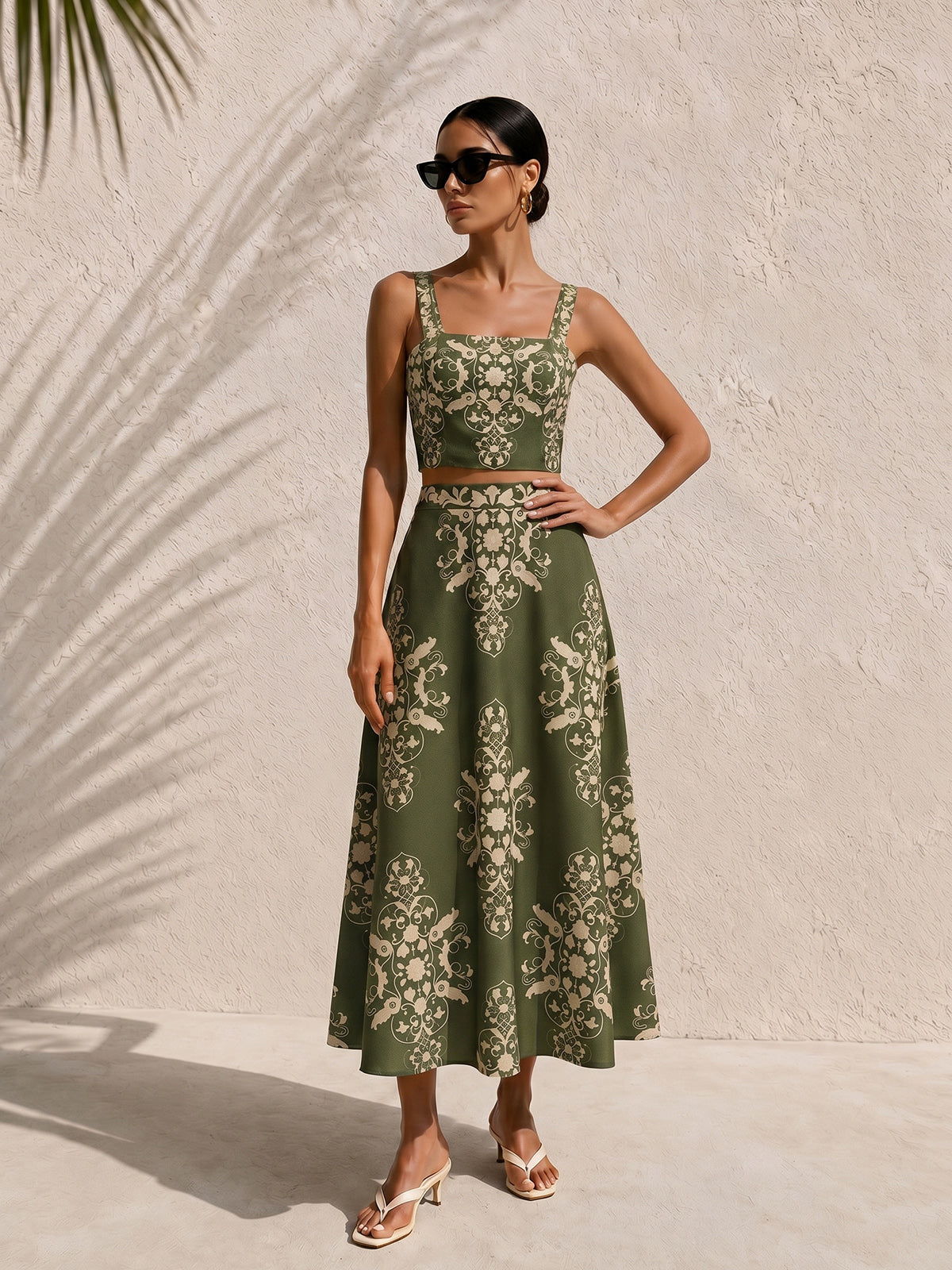 Baroque Print Cami Crop Top & Maxi Skirt Set