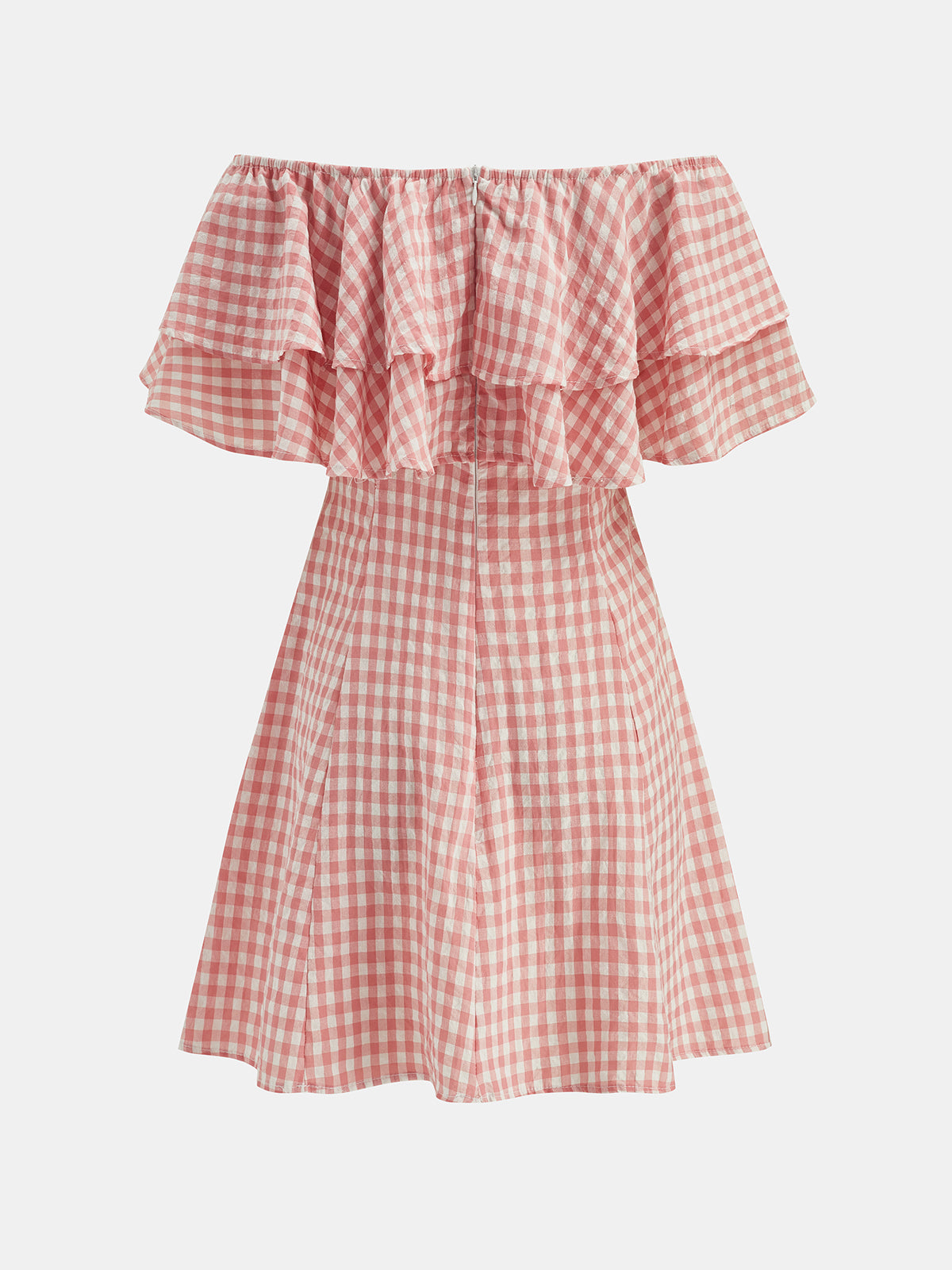 Off Shoulder Ruffle Gingham Mini Dress