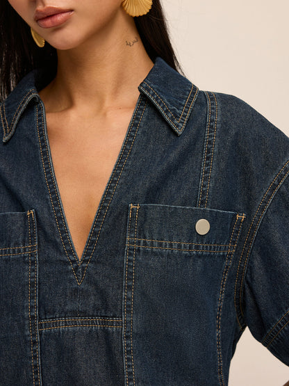 Short Sleeve Denim Blouse & Mini Skirt Set