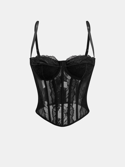 Sheer Mesh Boning Corset Top