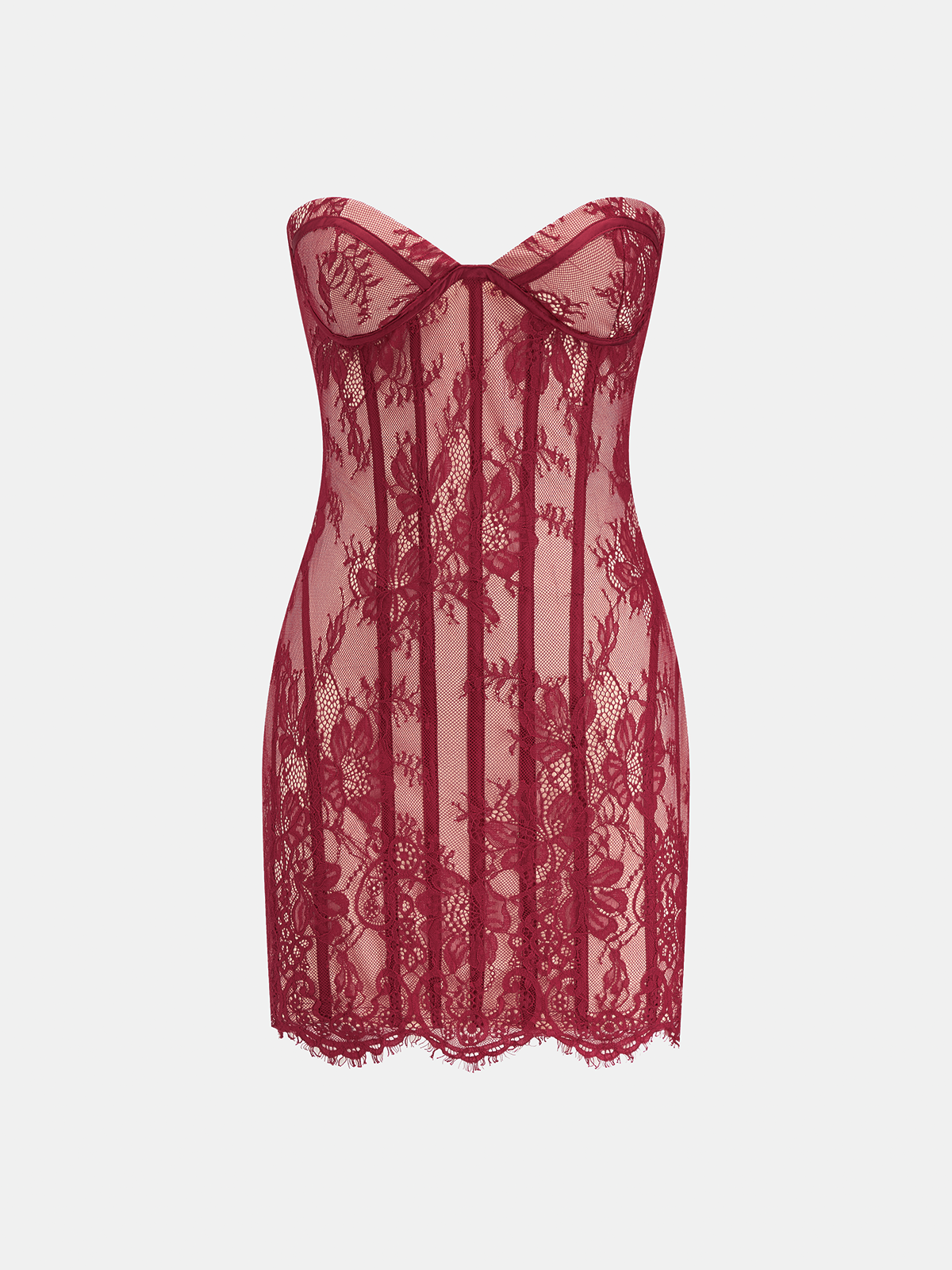 Lace Boning Strapless Mini Dress