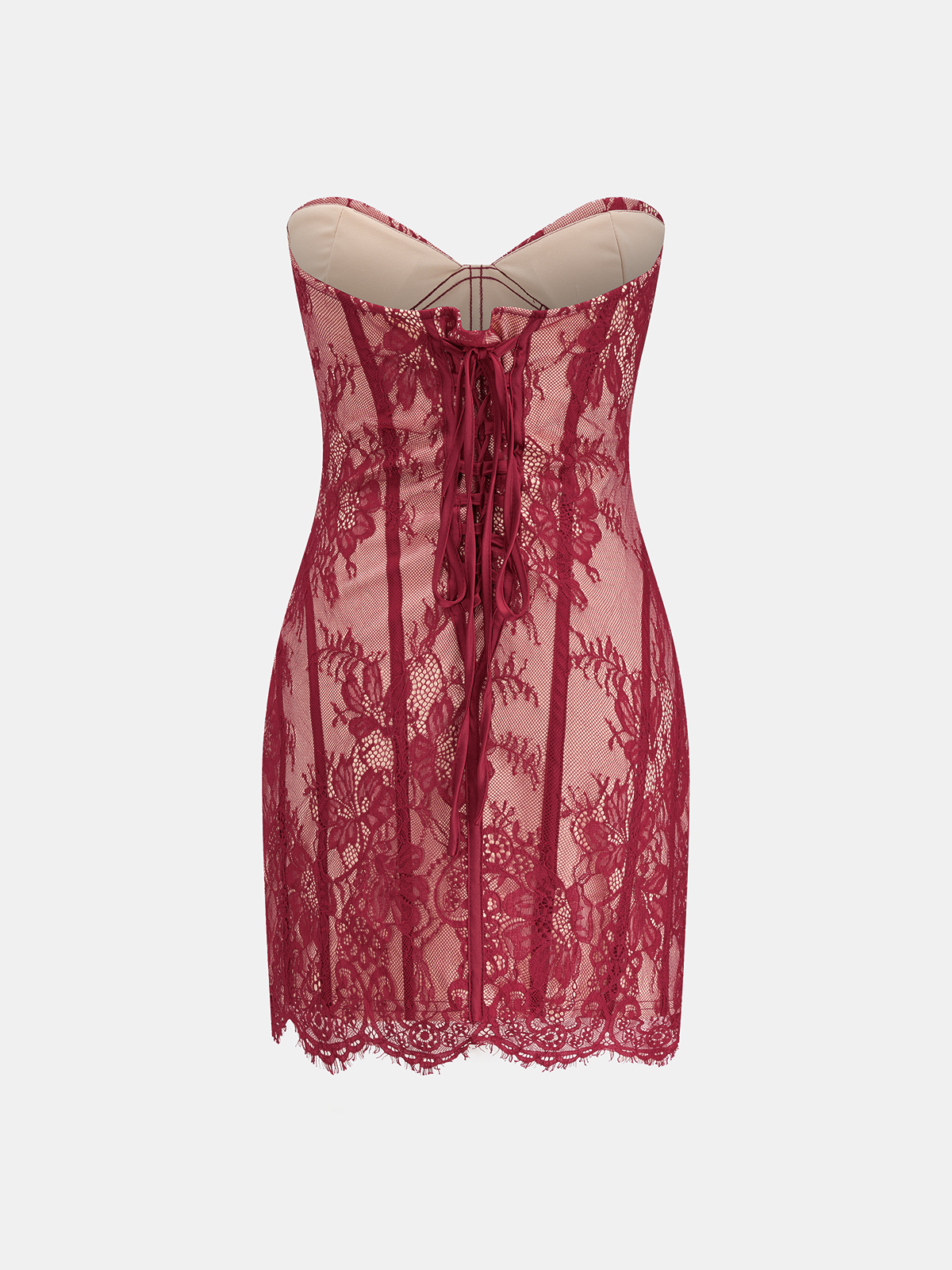 Lace Boning Strapless Mini Dress