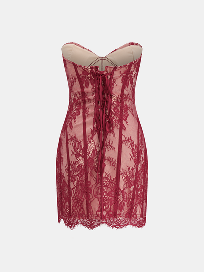Lace Boning Strapless Mini Dress