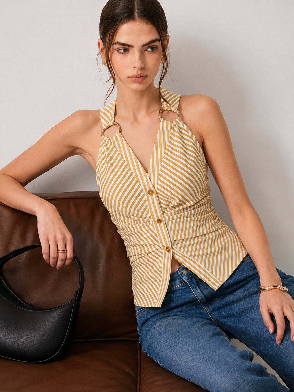 Ring Detail Striped Sleeveless Top