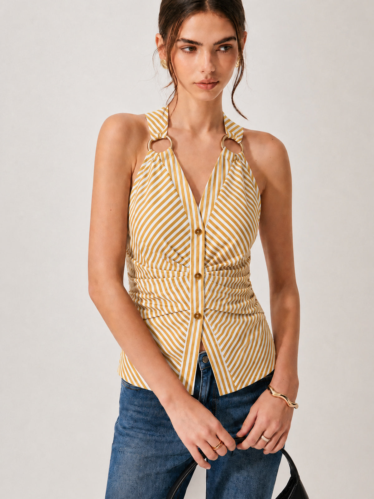 Ring Detail Striped Sleeveless Top