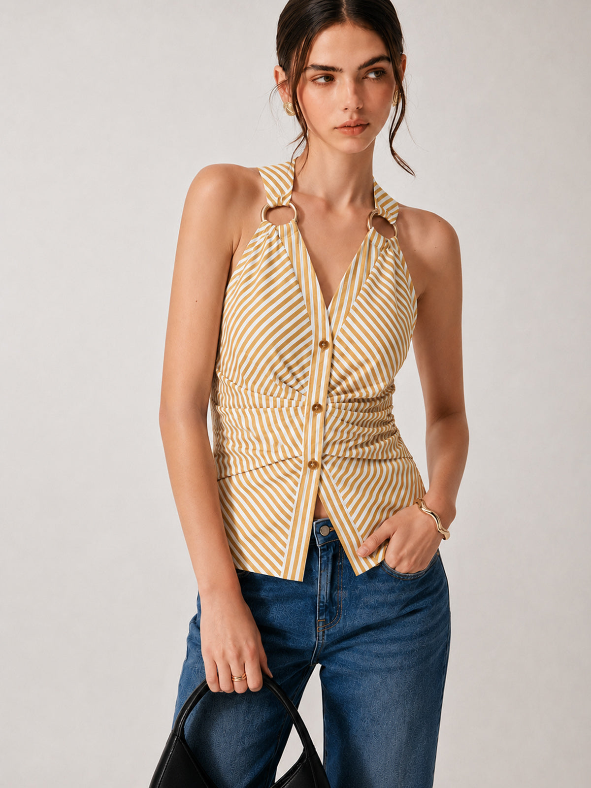 Ring Detail Striped Sleeveless Top