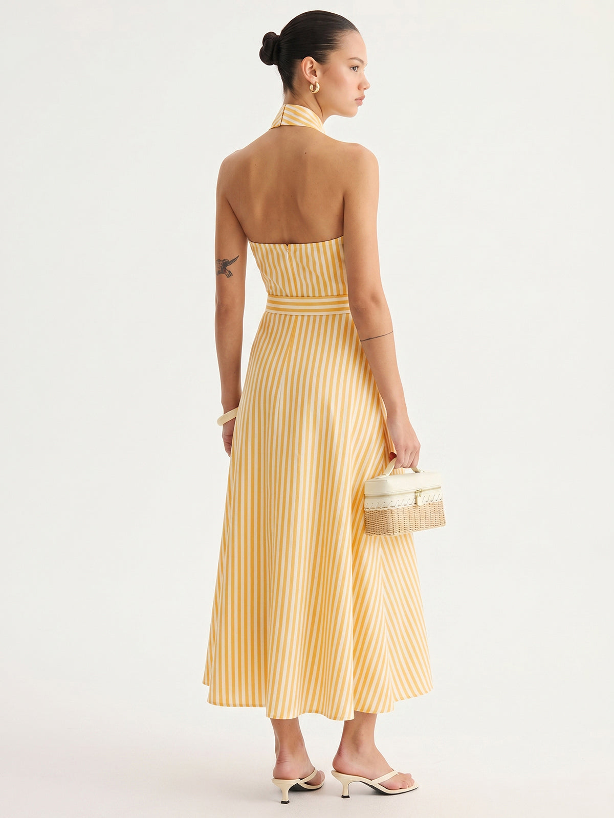 Striped Halter Belted Maxi Dress