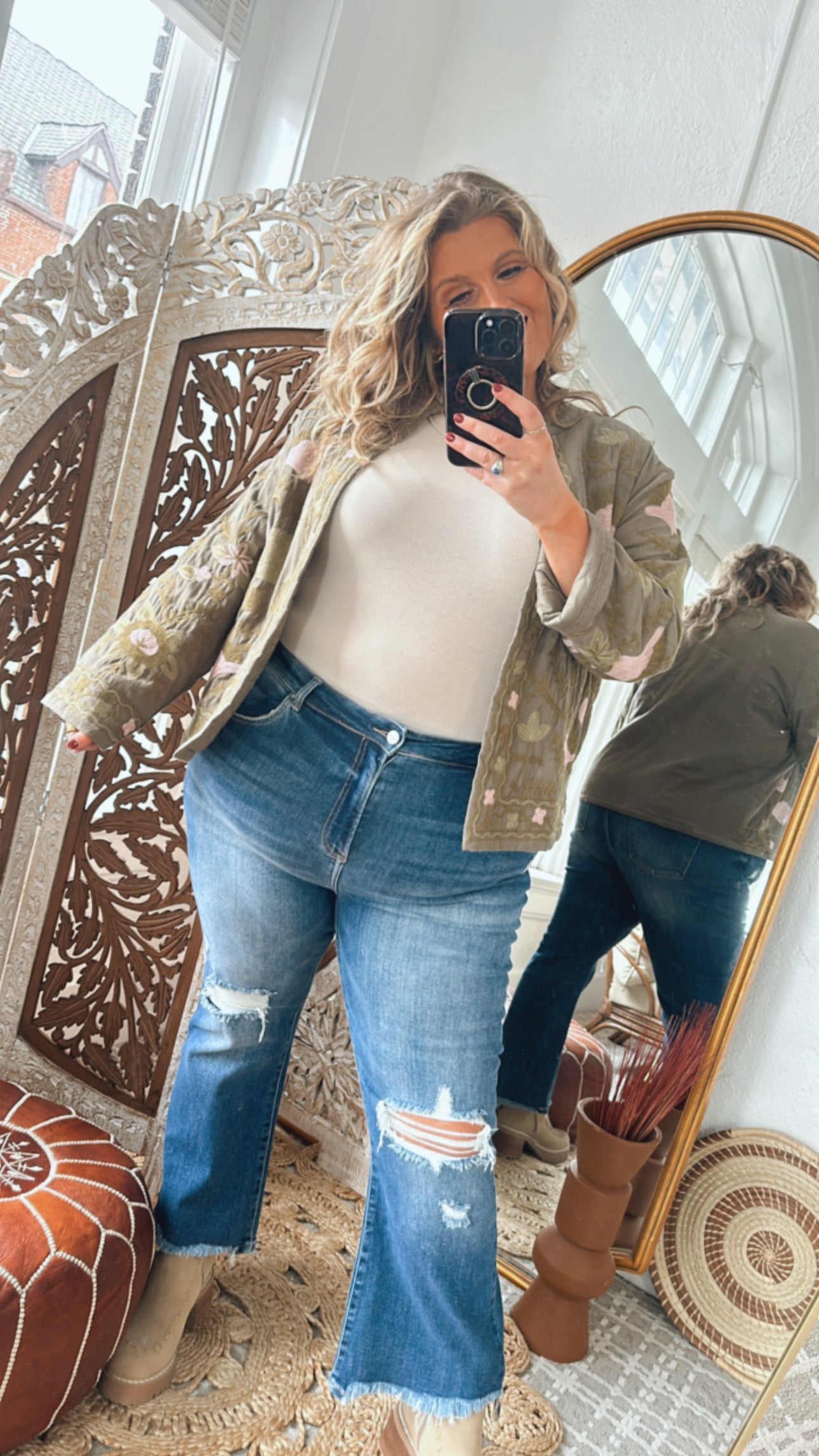 Flourish Floral Printed Jacket, Olive/Blush