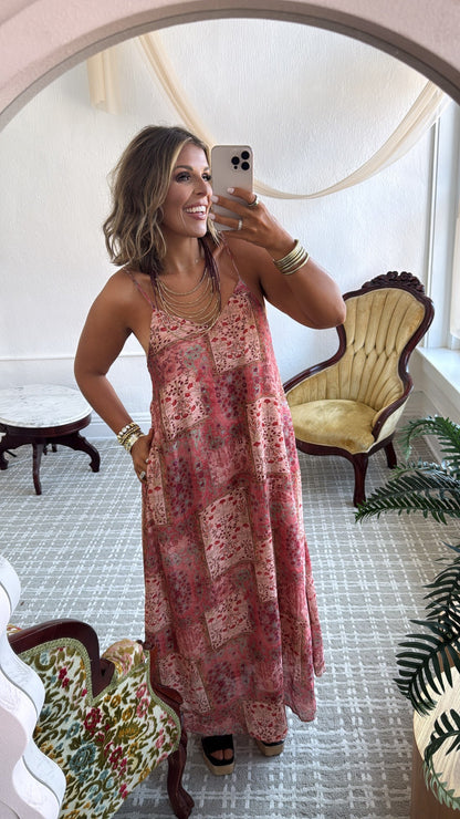 Mulberry Quilt Maxi Dress, Pink Multi