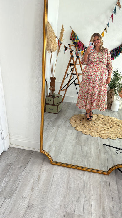 Full Bloom Floral Print Smocked Maxi Dress