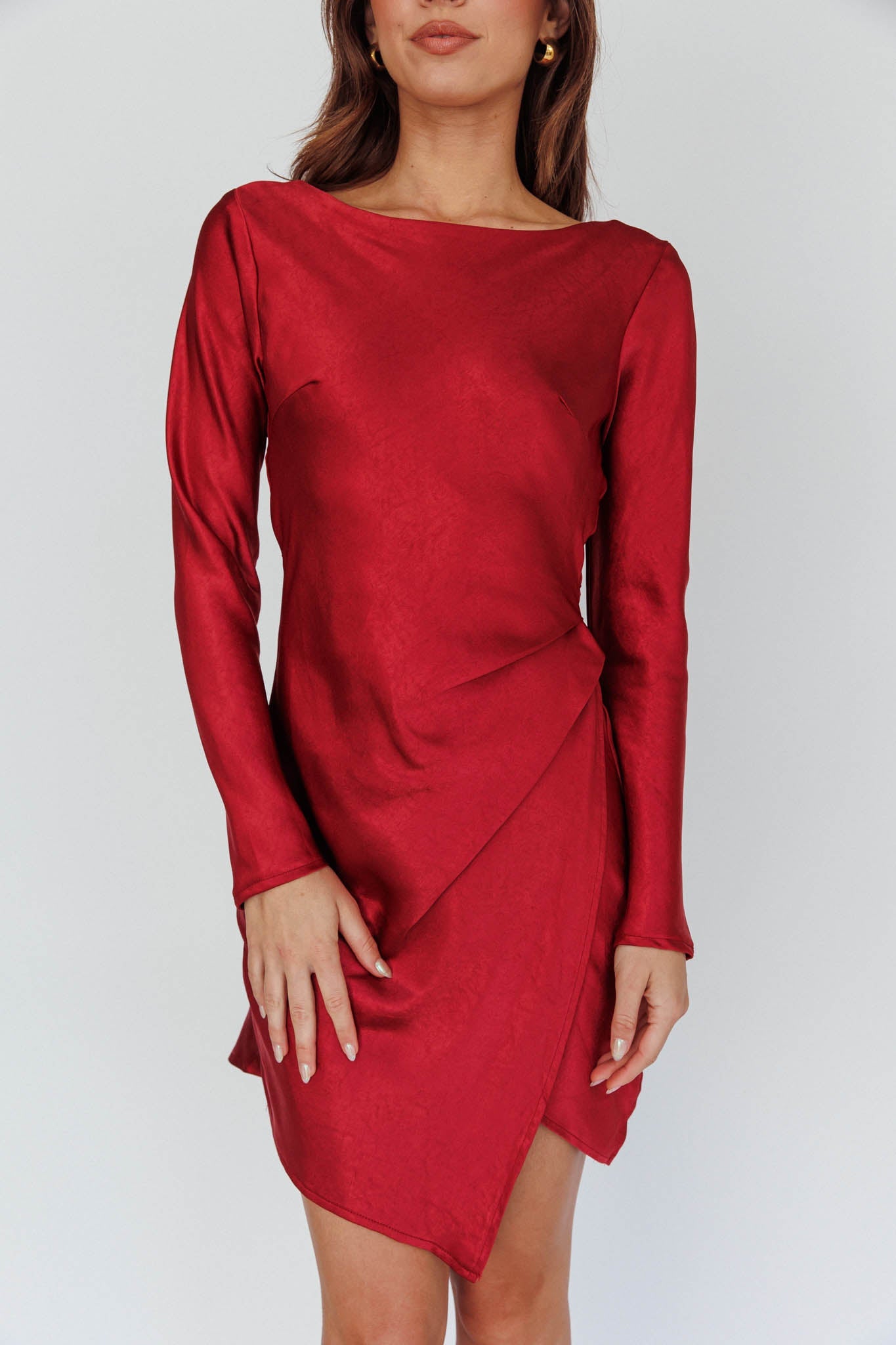 Thank Me Later Long Sleeve Open Back Dress Wine