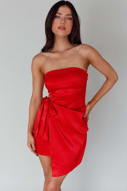Eyes For You Waist Tie Mini Dress Red