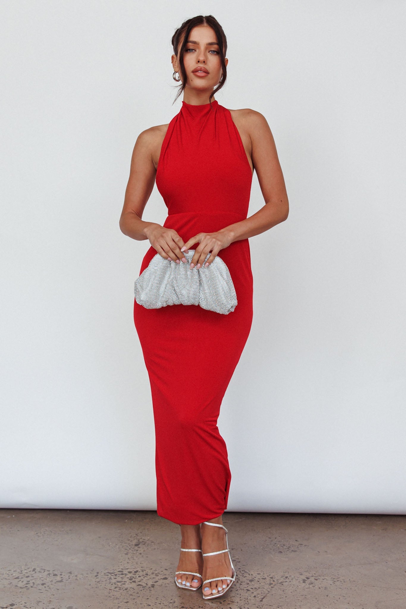 Caden Backless Halterneck Dress Red
